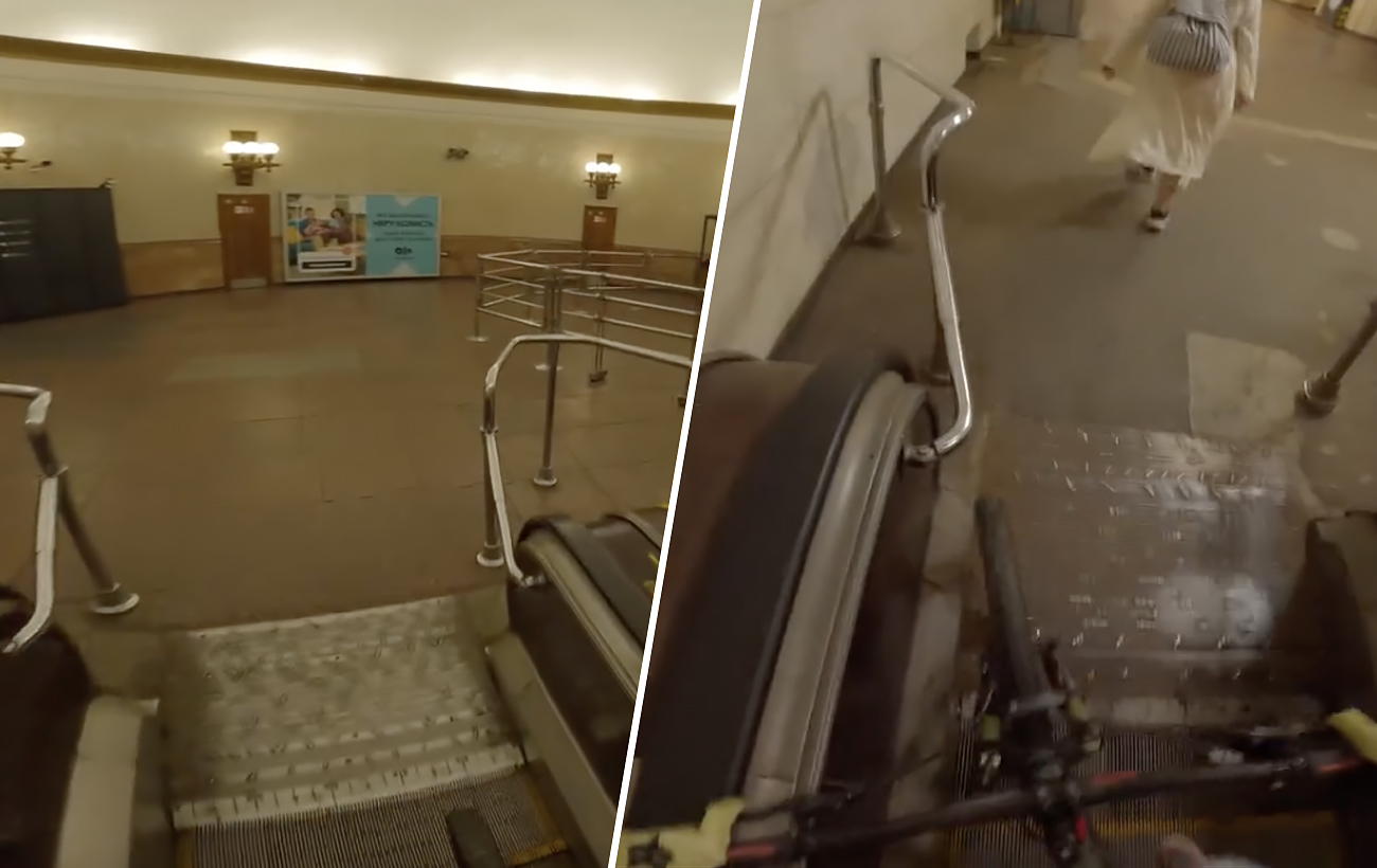 Екстремельний спуск велосипедом у метро Києва: шалене відео, що розбурхало українцев